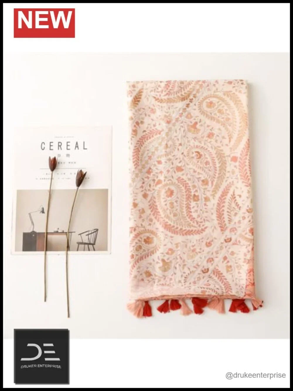 Lightweight Floral Printed Fringed Scarf Wrap Shawl